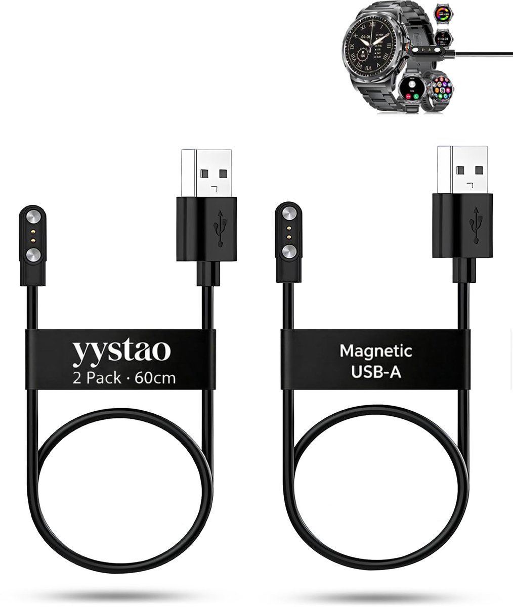 2 stuks oplaadkabels voor LIGE SML6 smartwatch 1,43 inch, stabiele magnetische USB-A vervangende oplaadkabel, robuuste - ShopVlot