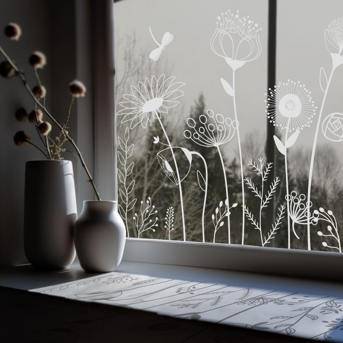 Neukids Pure White Meadows Window Film Flowers Window Film Self-Adhesive Glass Door Stickers Window Film Children's - ShopVlot