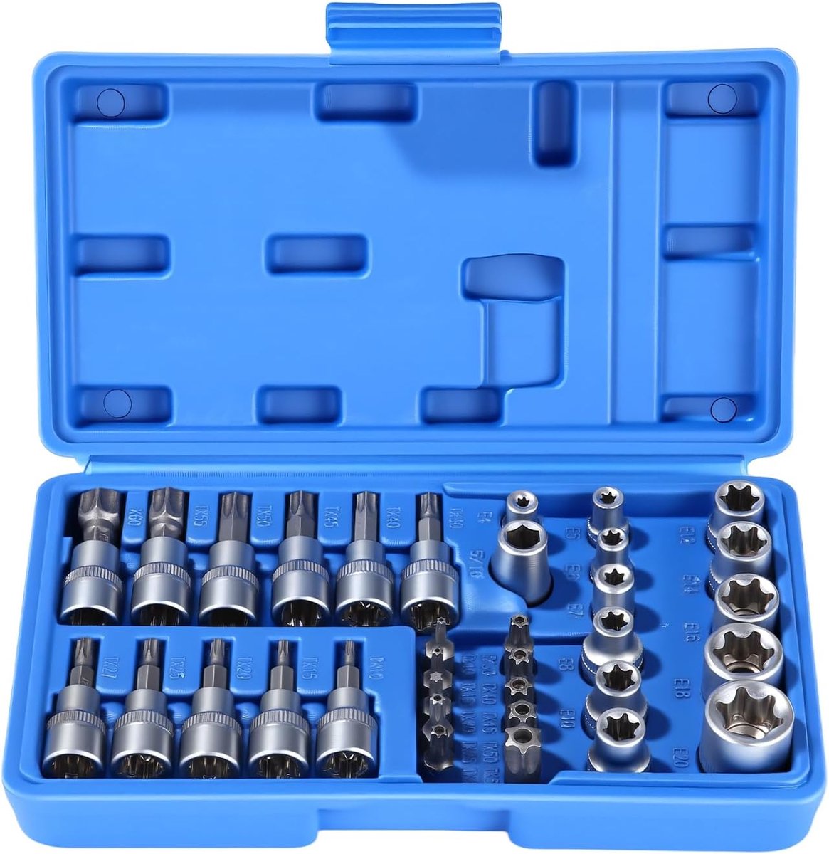 Bixury 34-Piece Torx Socket Set Robust 3/8 Inch E4-E20 T10-T60 5/16 Inch T10-T55 Car Mechanical Tools - ShopVlot