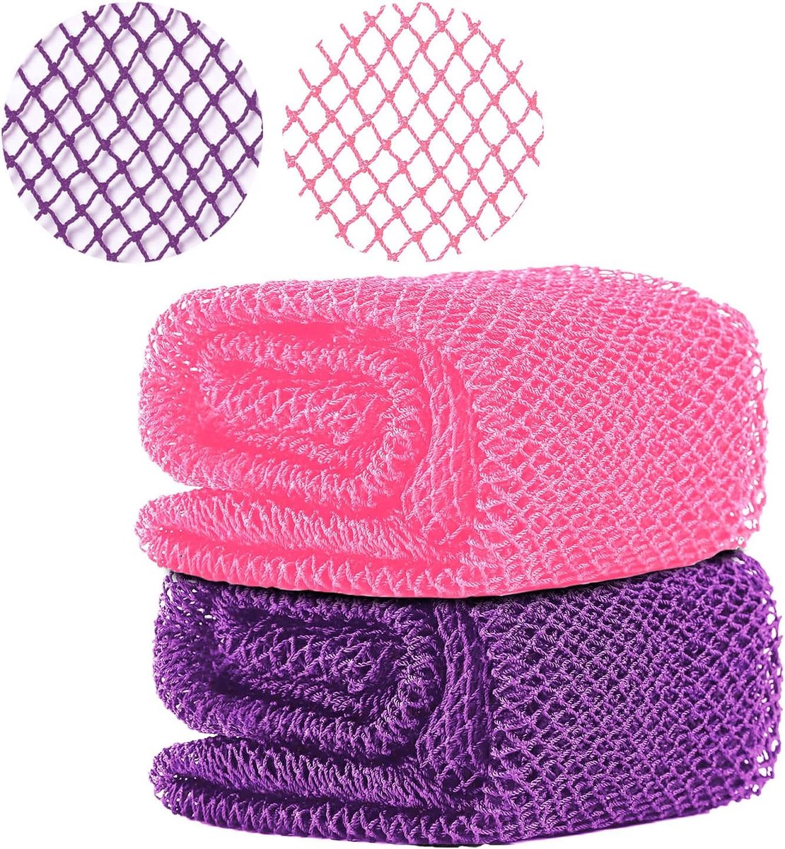 SnelShoppen - 2-pack Afrikaanse exfoliërende net spons, duurzame bad- en douche scrubber voor stralende huid, paars en roze