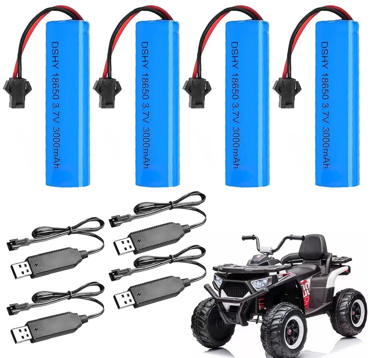 Solidchoice - 4 Stuks 3.7V 3000mAh Li-ion Batterijen met USB Oplaadkabels
