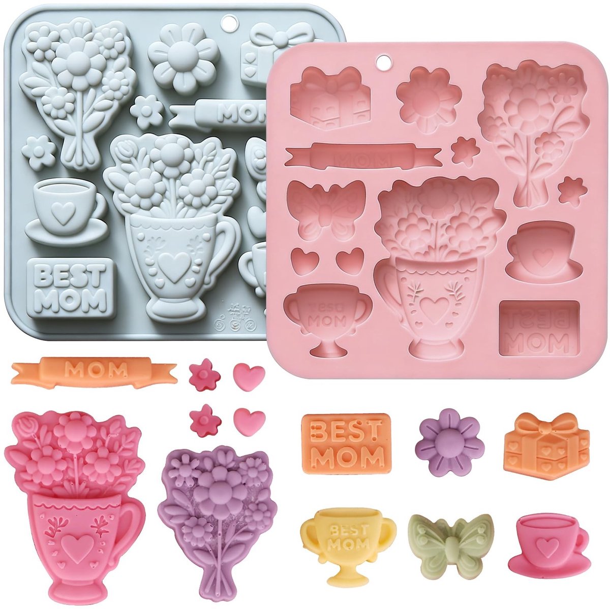 Solidchoice - Set van 2 Siliconen Mallen voor Moederdag Chocolade