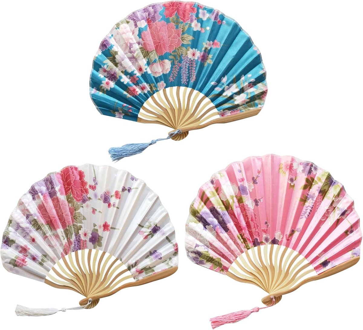 Vouwfan set van 3 - Bamboefans met kwast - Chinese stijl - Perfect voor decoratie - ShopVlot