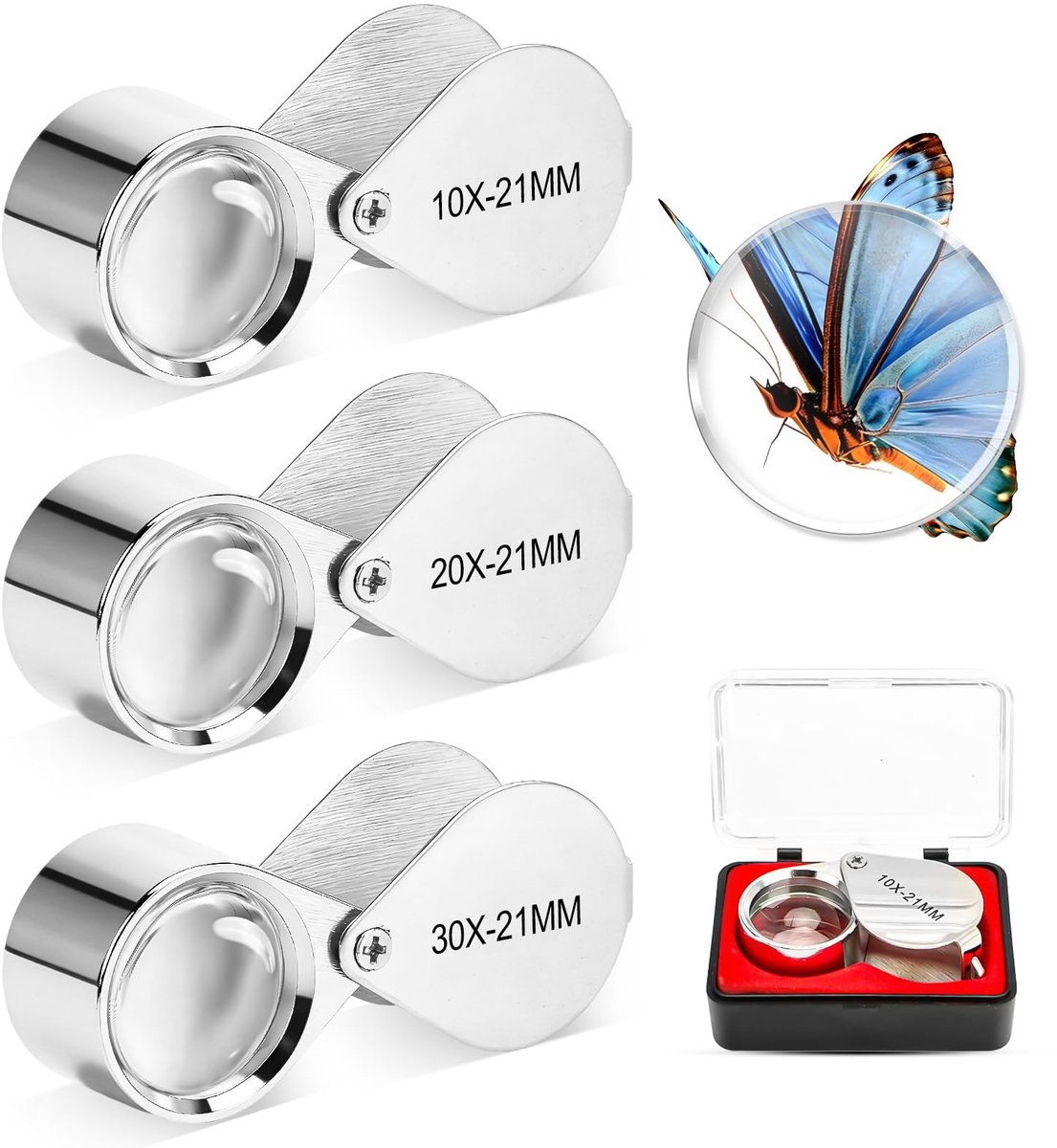 Solidchoice - Set van 3 Juweliersvergrootglazen met Opvouwbaar Ontwerp