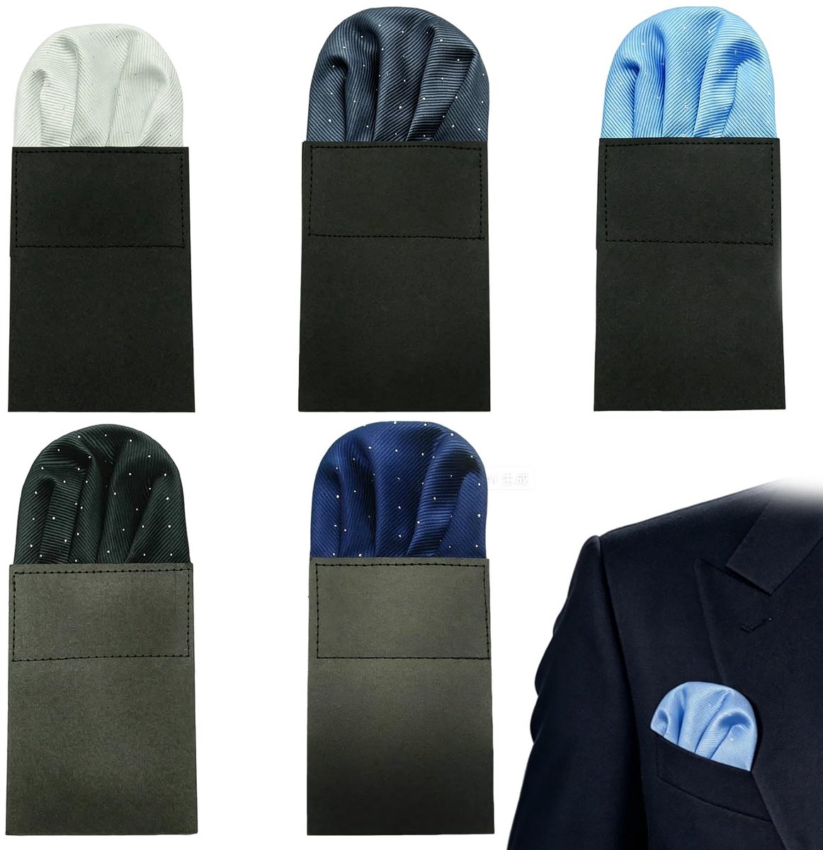 Solidchoice - Premium Set van 5 Zakdoeken met Houder voor Pakken en Smokings