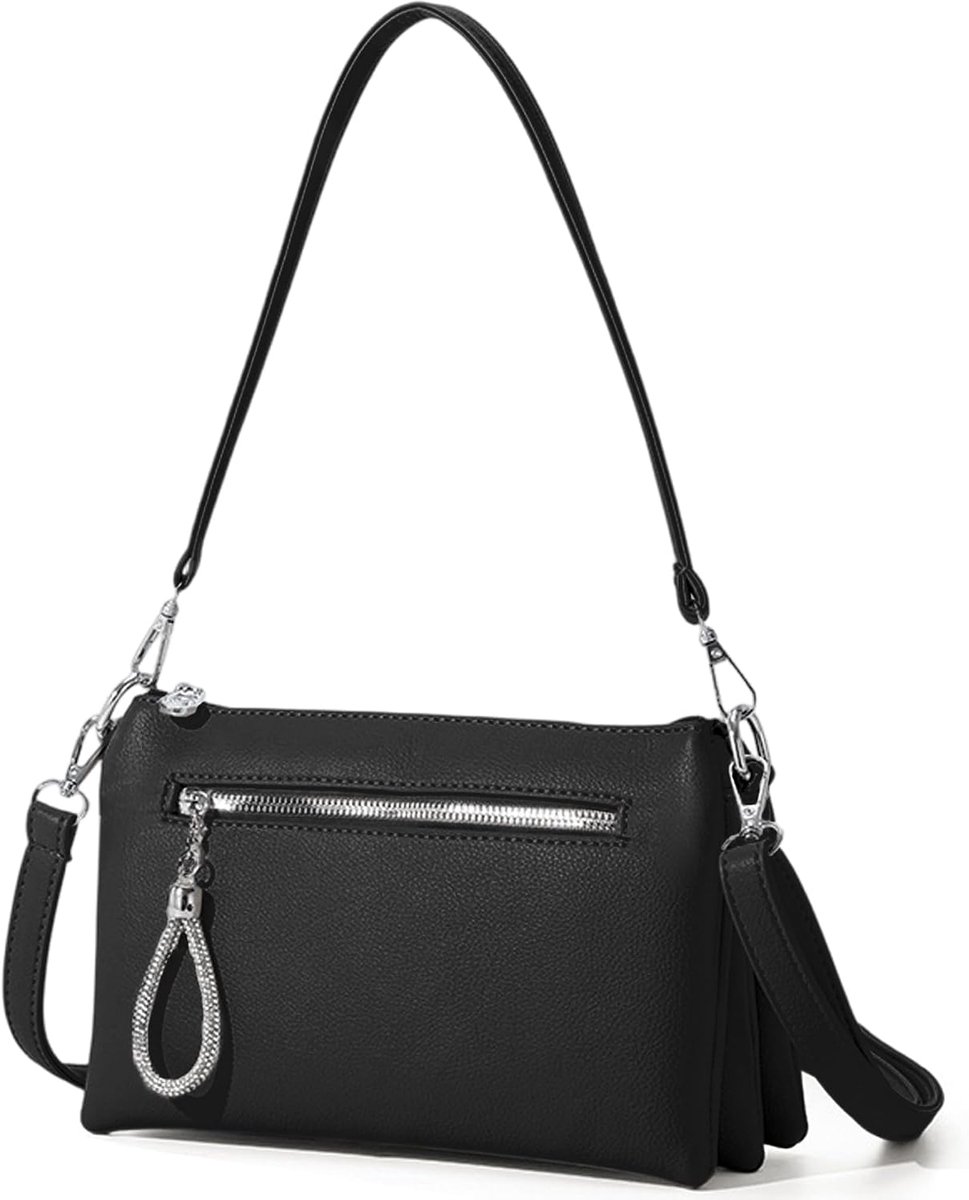 Hobo schoudertas dames - compact - PU-leer zwart - retrostijl voor dagelijks gebruik - ShopVlot