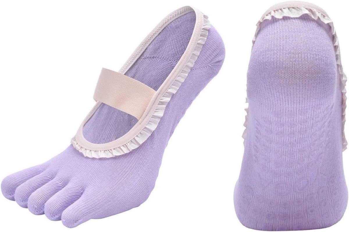 Yogasokken met vijf vingers - lichtpaars - antislip design - optimale grip tijdens yoga - ShopVlot
