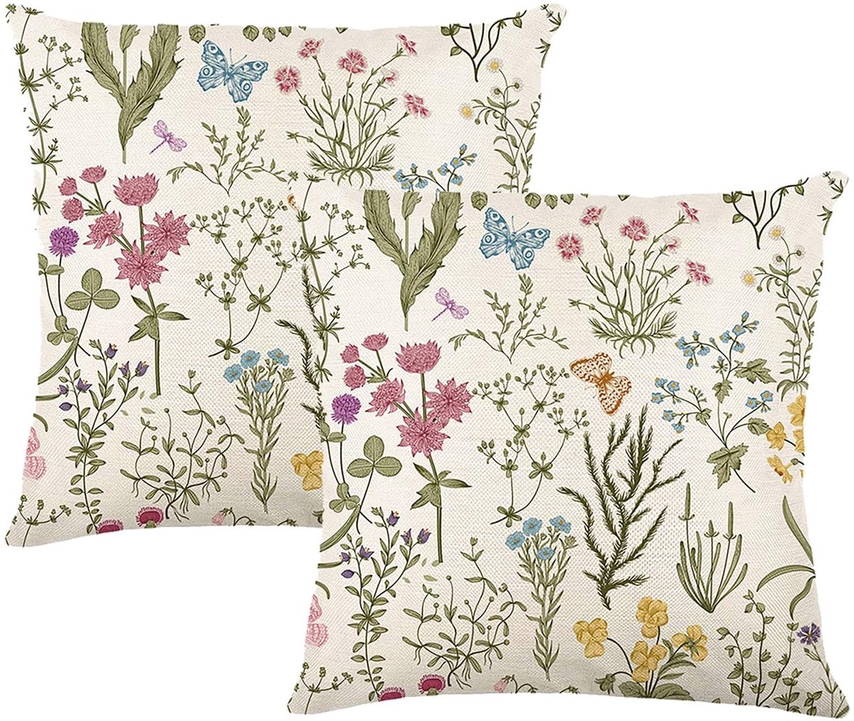 Solidchoice - Set van 2 Decoratieve Kussenhoezen met Bloemenpatroon