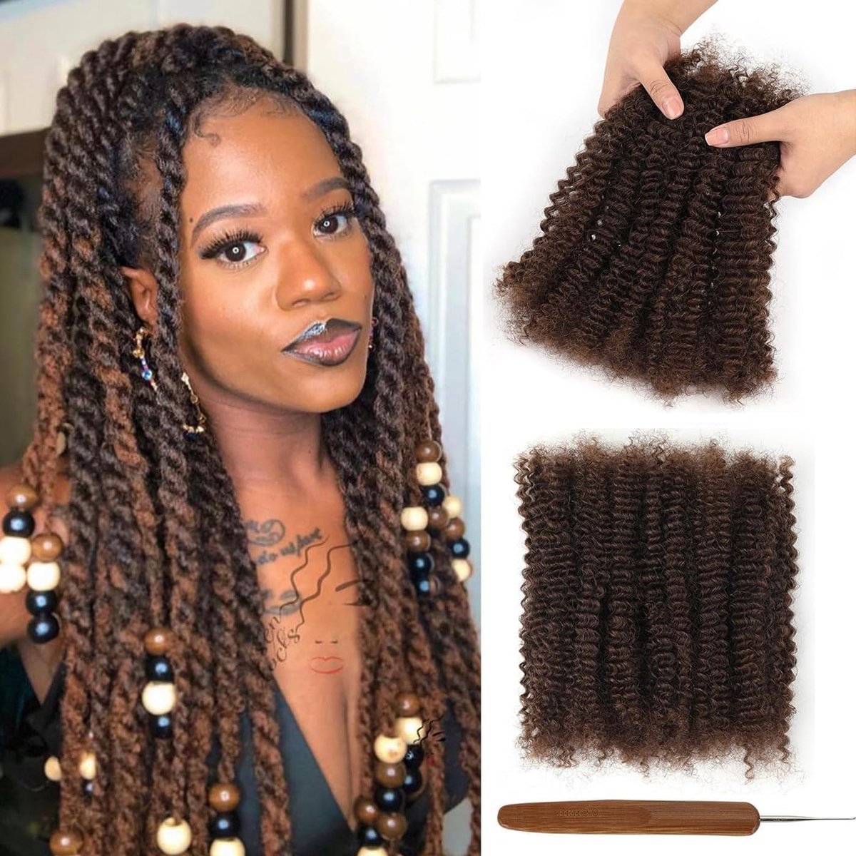 Afro Kinky Bulk Haar 40cm - 100% Menselijk Haar - Natuurlijk Bruin - Ideaal voor Dreadlock Extensions - ShopVlot