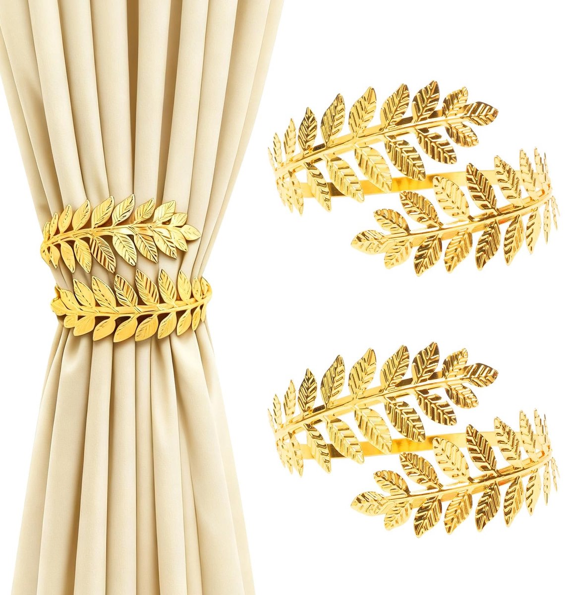 Solidchoice - 2 Stuks Gouden Metalen Gordijnhouders met Bladerenpatroon