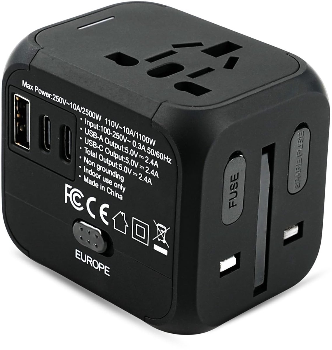Solidchoice - Universele Reisadapter met 2 USB-C en 1 USB-A Poort