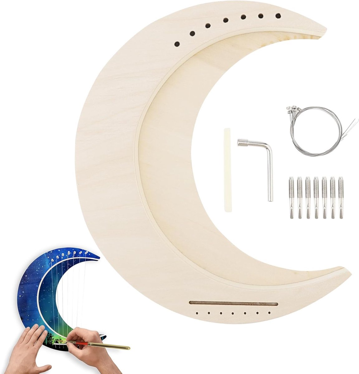 Lyre Harp 7 String DIY - Maanvormige Houten Harp - Unieke Klank - Creëer Jouw Eigen Muziek - ShopVlot