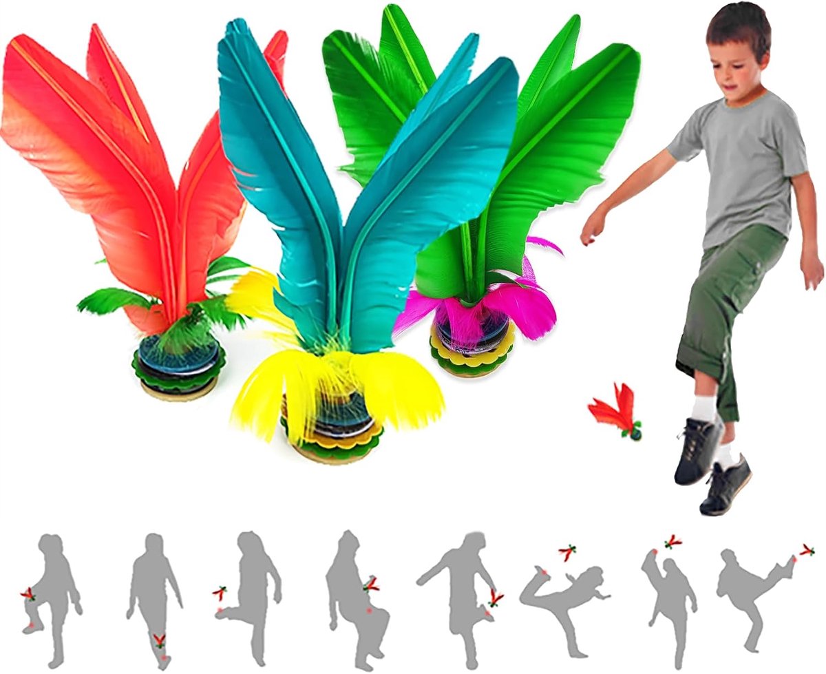 Jianzi Kick Shuttlecock Set, Feather Foot Shuttlecock for Foot Training, Colorful Kick Shuttlecock Game for Kids & - ShopVlot