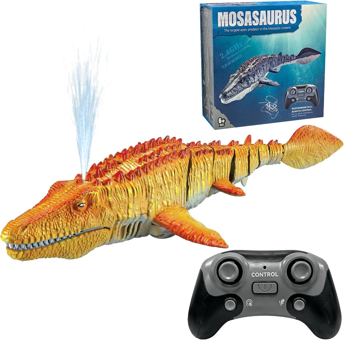 Mosasaurus Toys for Kids Remote Controlled Electric Dinosaur Boat with Spray Water and Light for Pool Lake Bathroom - ShopVlot