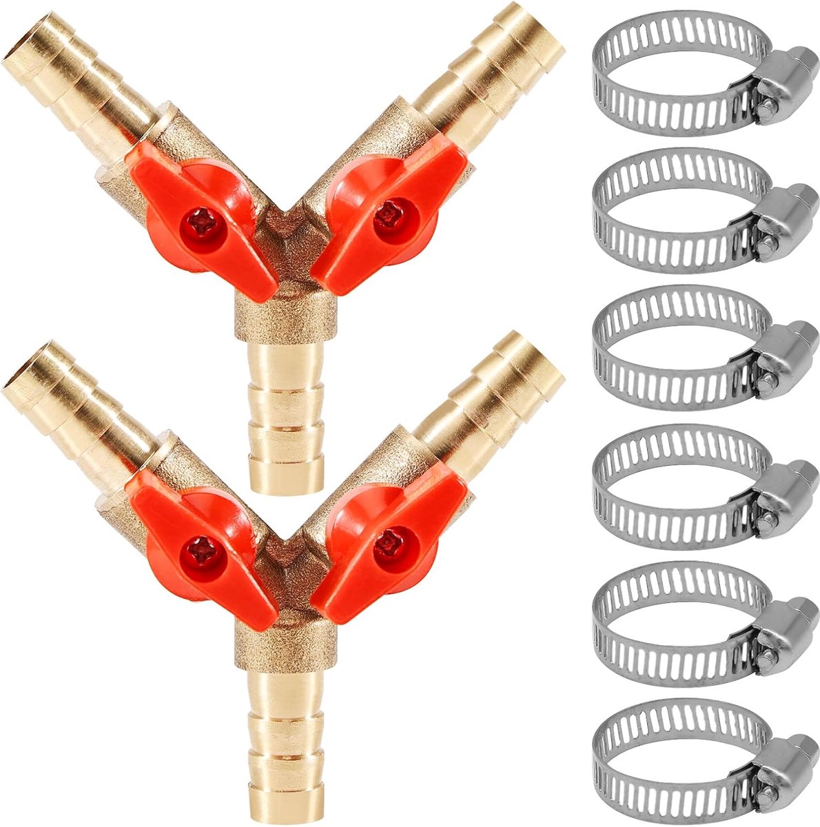 Pack of 2 6 mm 3-Way Brass Hose Connectors with Ball Valve Y-Shape Shut-Off Valve for Pipe, Air, Water, Gas - ShopVlot
