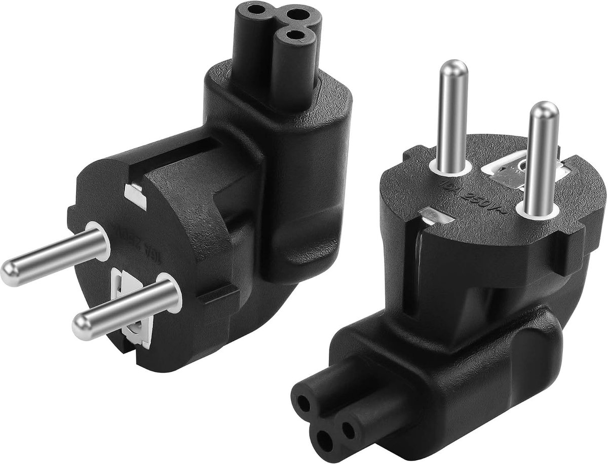 CERRXIAN Set of 2 90 degree Schuko plug to adapter and 2-pole CEE 7/7 plug to IEC320 female adapter, suitable for - ShopVlot