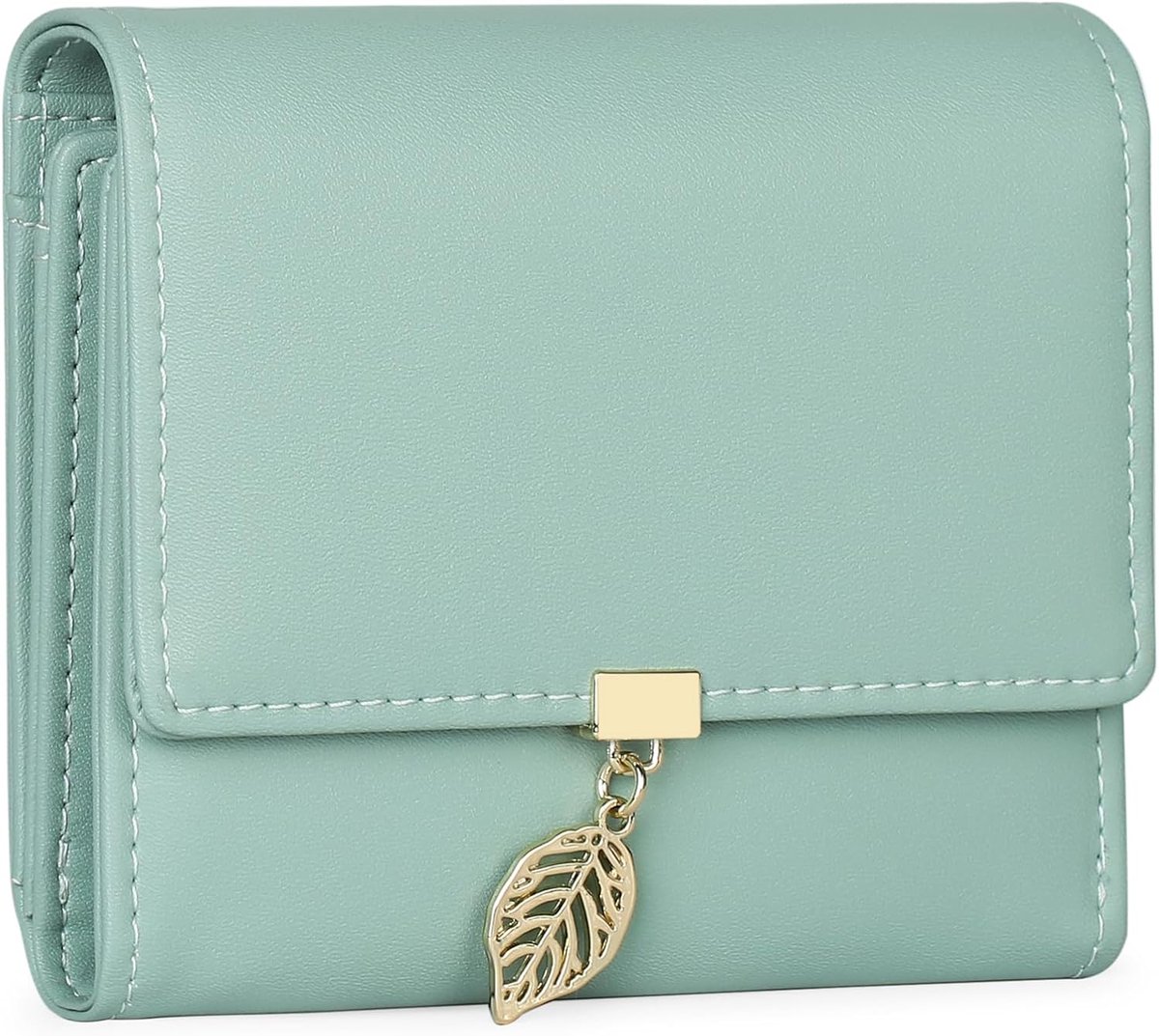 GOIACII Women's Wallet with Exquisite PU Leather Leaf Pendant, Zip Wallet with 6 Credit Card Slots, Light Blue-bb - ShopVlot