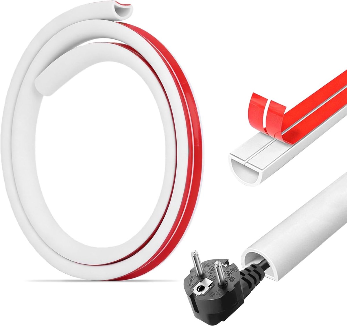 Cable Tray Self Adhesive PVC 1 m 7 x 15 mm Flexible Semicircular Cable Strip Wall and Ceiling Can Be Cut to Size Cable - ShopVlot