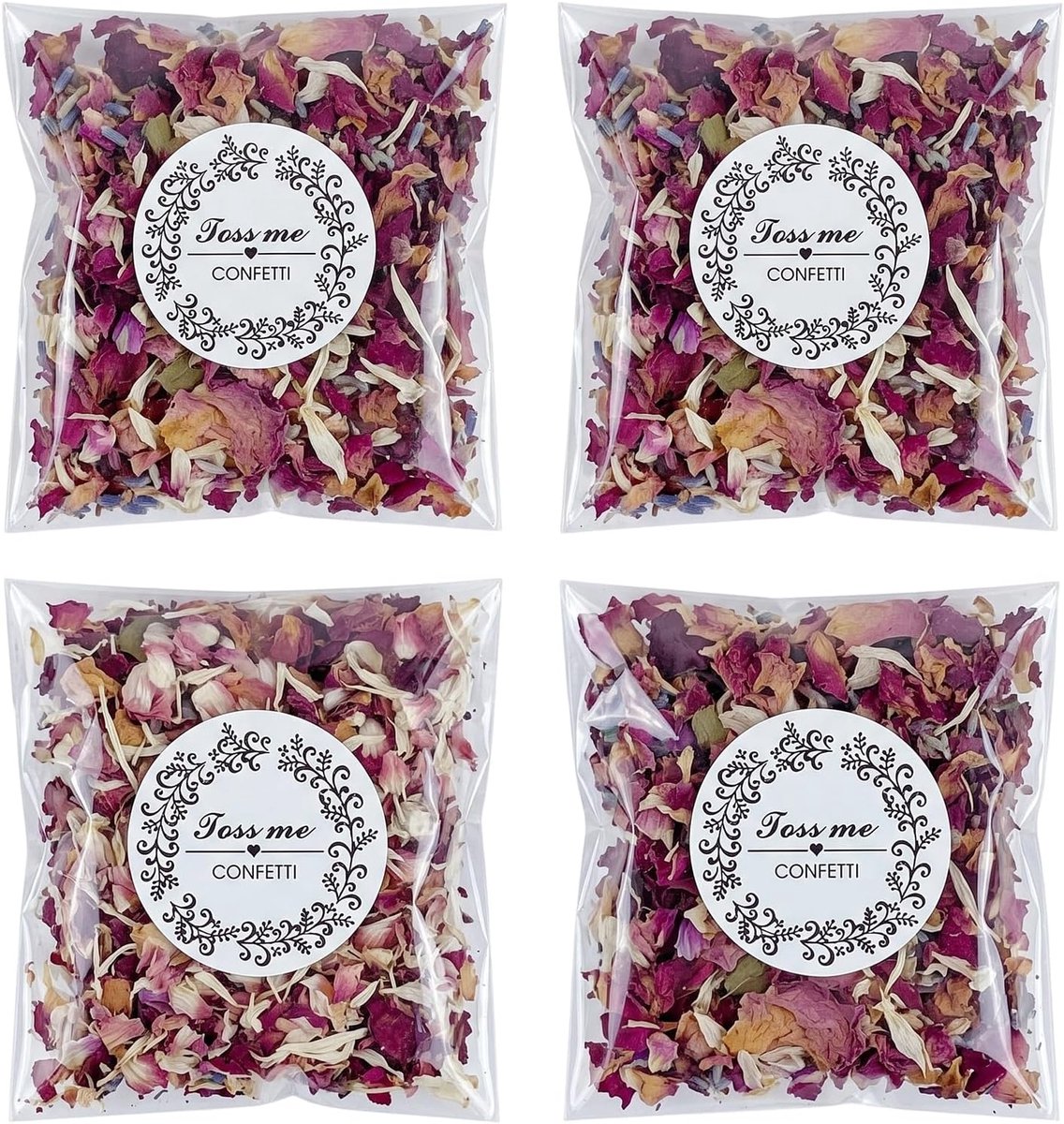 Gedroogde bloemblaadjes voor bruiloft, 4 zakjes biologisch afbreekbare confetti voor decoratie en het gooien van - ShopVlot