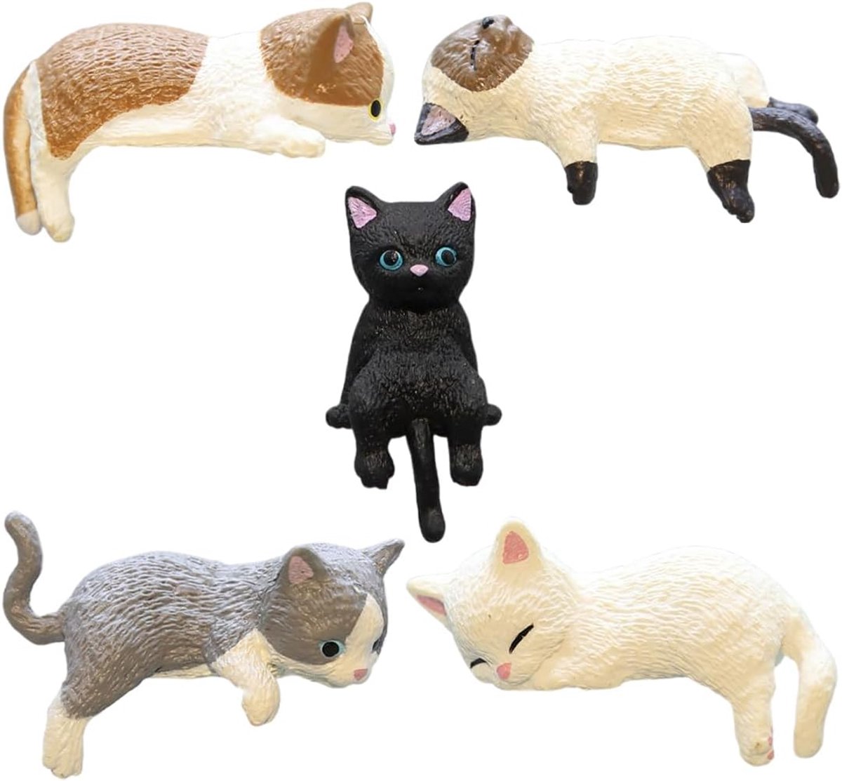 5 x Mini zwarte kat hars decoratie voor dashboard auto & bureau schattige esthetische interieurfiguren voor kantoor - ShopVlot