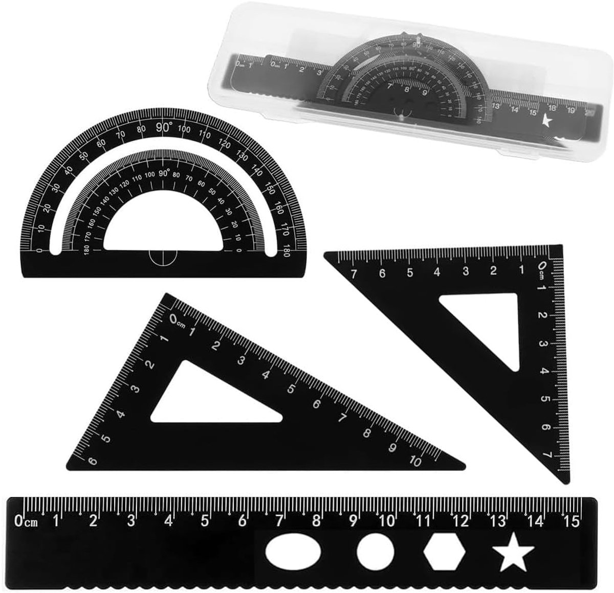 Set van 4 linialen van aluminiumlegering, geometrieset, technische tekenset voor wiskunde en geometrie - ShopVlot