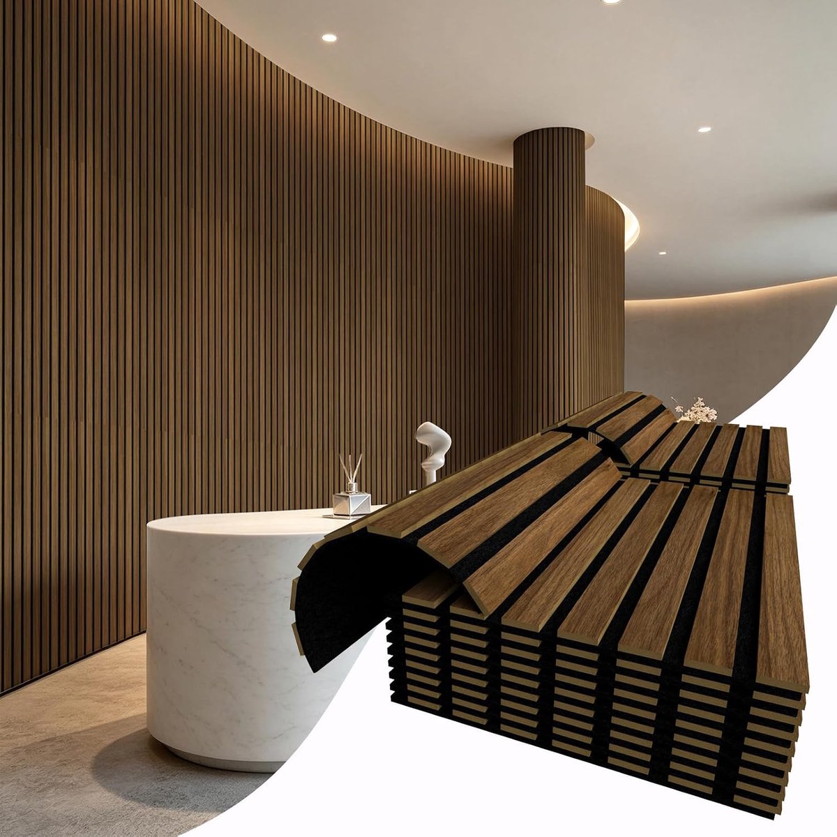 Vieshful Pack of 20 Flexible Wooden Slats Wall Panels, Modern Acoustic Panels, Peel & Stick Style 3D Slats Wood - ShopVlot