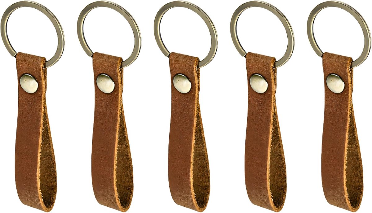 Sleutelhanger 5-delig - Echt leer - Metalen ring - Voor motor- en huissleutels - ShopVlot