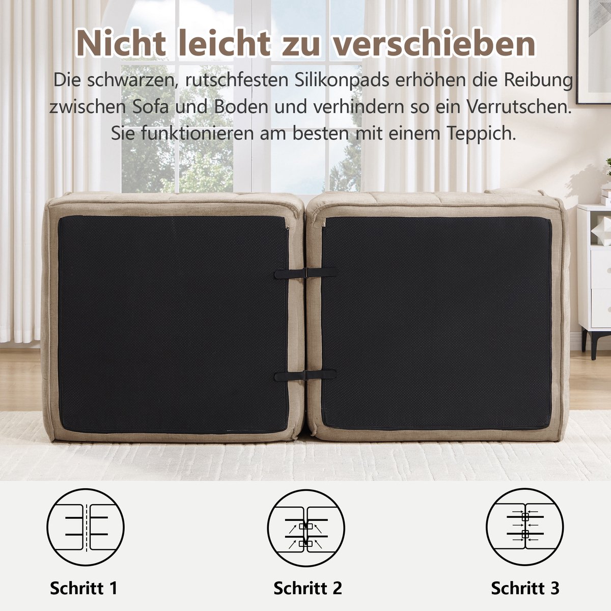 OKWISH Zitbank 4-Zits - Modulaire Cloudbank Met 32D Hoogdicht Schuim - Voor Woonkamer Ontspannen - Polyester - Sand
