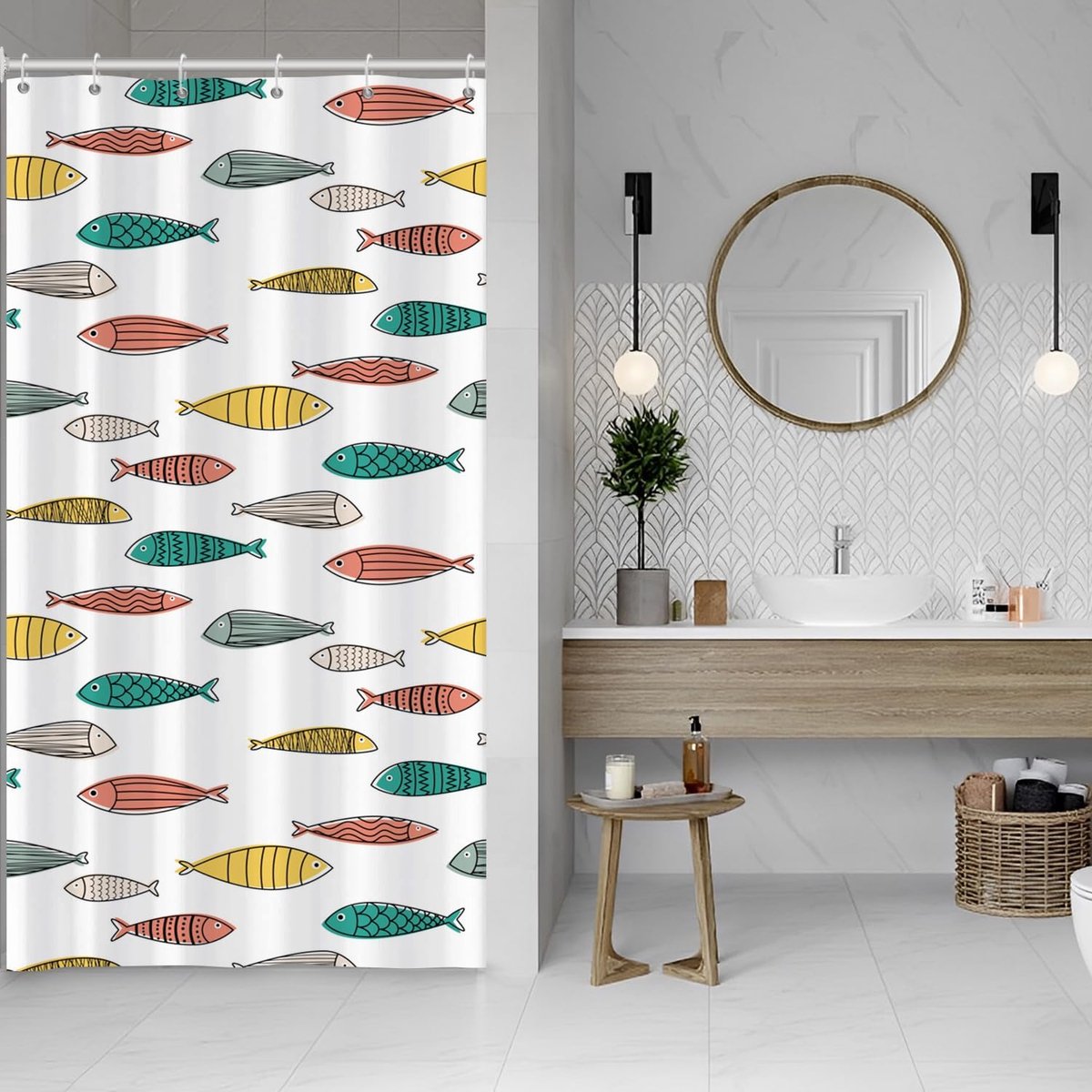 Douchegordijn 120x180cm - Kleurige vissen - Waterdicht - Geschikt voor badkuip - ShopVlot
