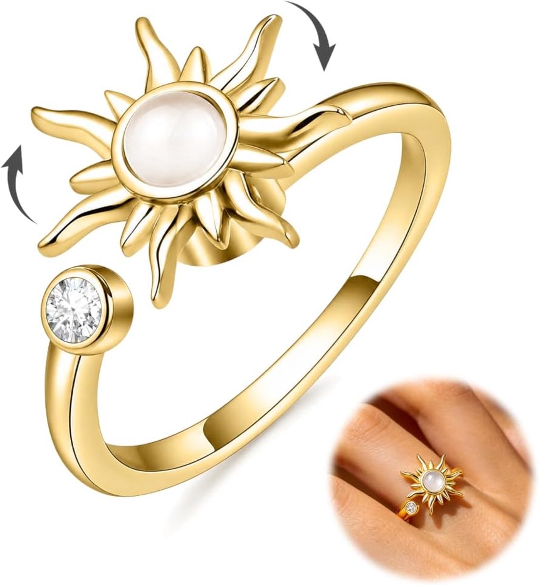 Anti-stress-ring draaibaar - gouden opaalzonneringen - verstelbaar tegen angst - sieraden voor dames - ShopVlot