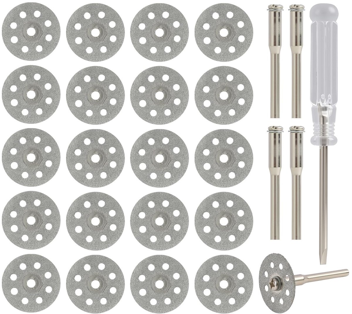 Diamantsnijschijven 22mm - Mini zaagbladen met 4 mandrel accessoires - Voor nauwkeurig snijden van glas en steen - ShopVlot