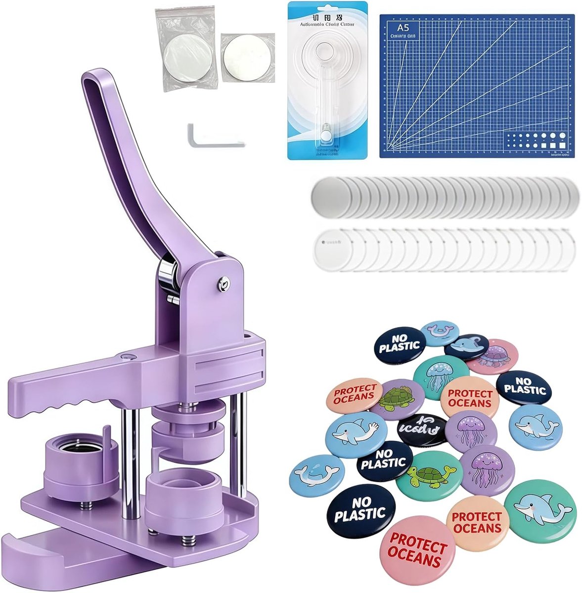 Buttonmachine 58 mm - Badge Making Kit - Eenvoudige bediening - Ideaal voor knutselaars - ShopVlot