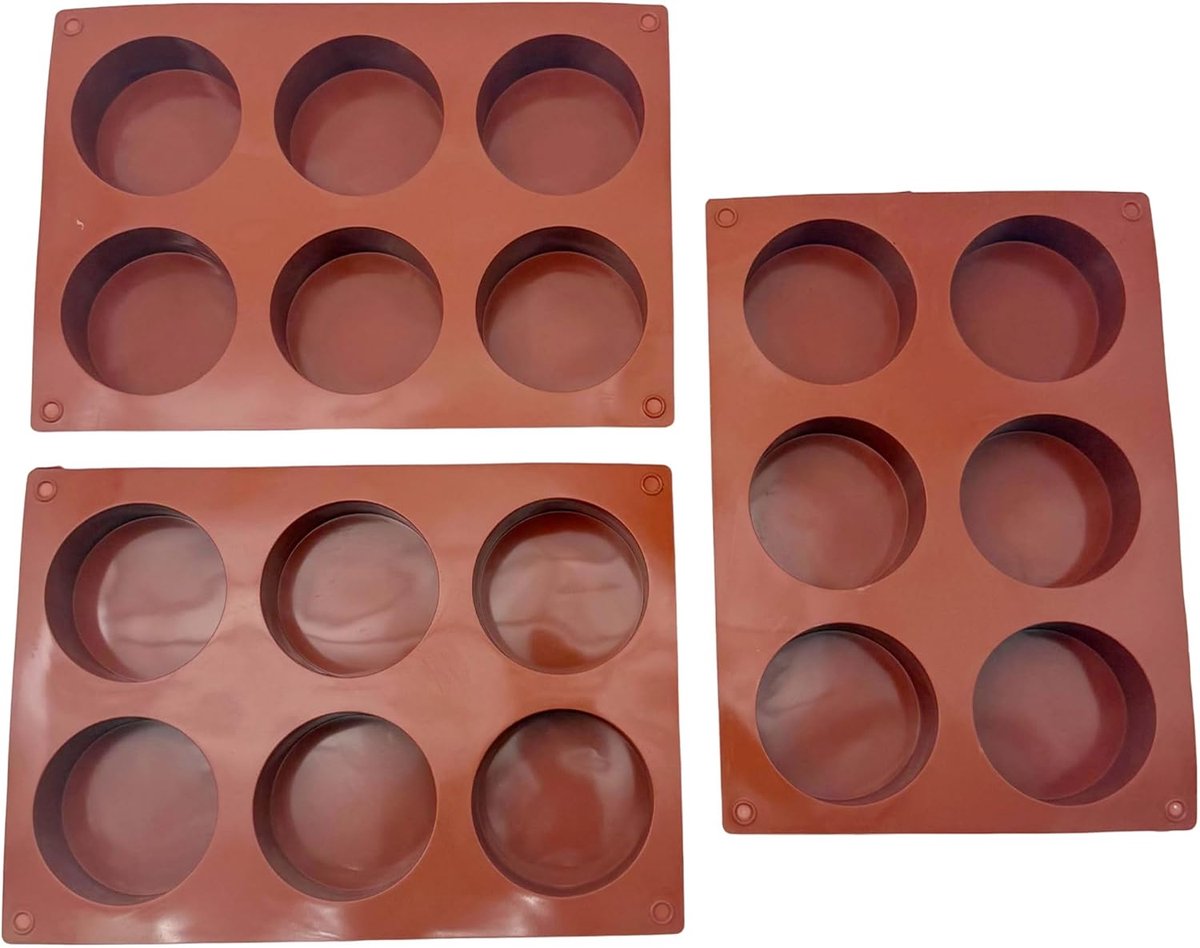 Set van 3 ronde siliconen vormen – siliconen vormen met elk 6 holtes, zeepvormen siliconen en cilindervorm, flexibele - ShopVlot