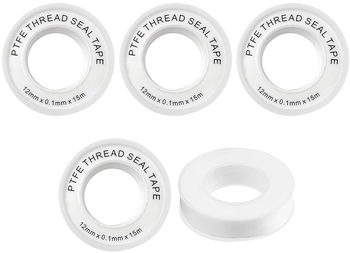 PTFE-tape, 12 mm x 13 m x 0,09 mm, witte loodgieterstape, 5 stuks teflon-schroefdraadafdichtingstape voor het - ShopVlot