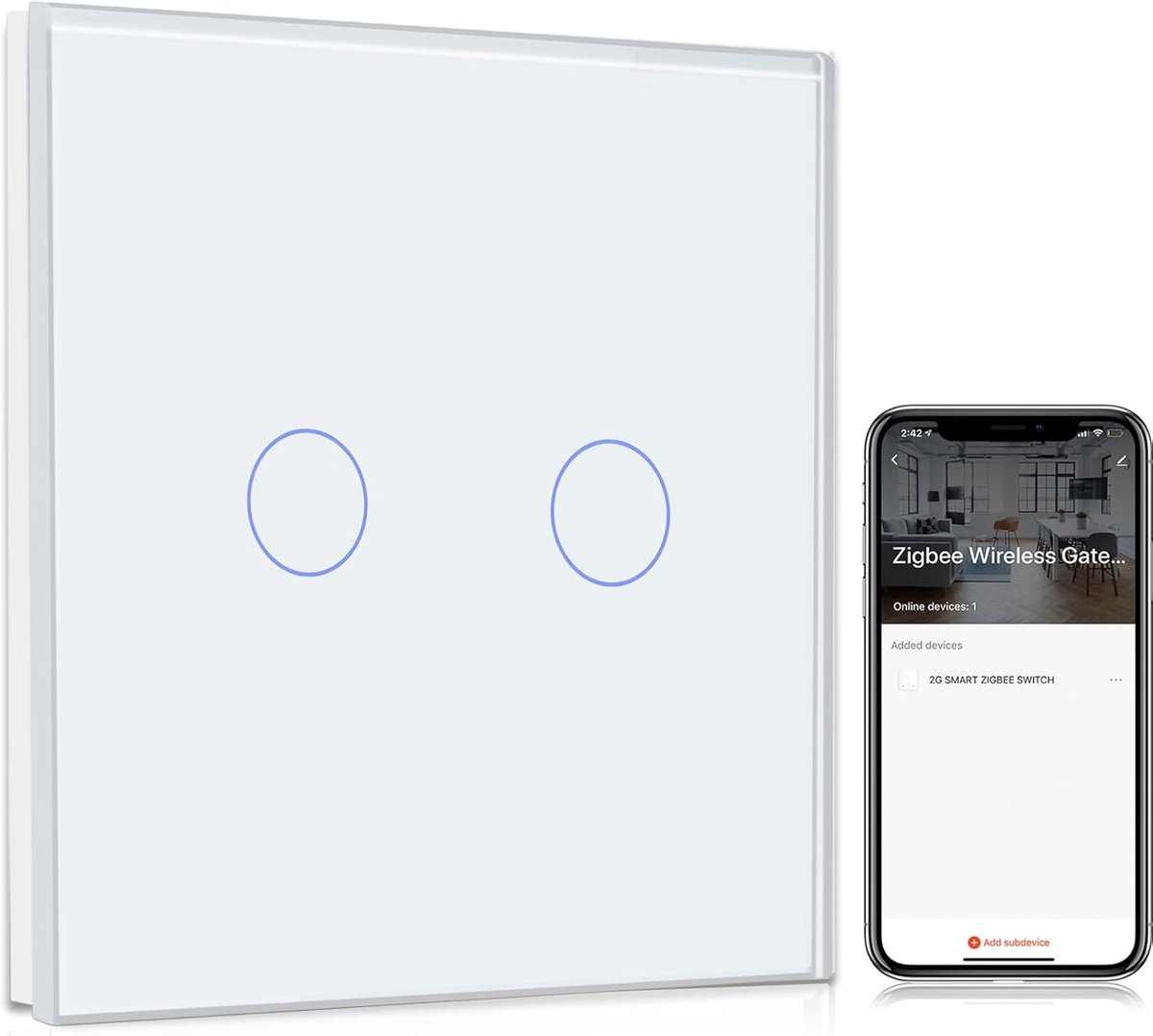 BSEED Smart ZigBee Light Switch, Smart Wall Switch Compatible with Alexa and Google Home, 2 Fold 1 Way Recessed Switch - ShopVlot