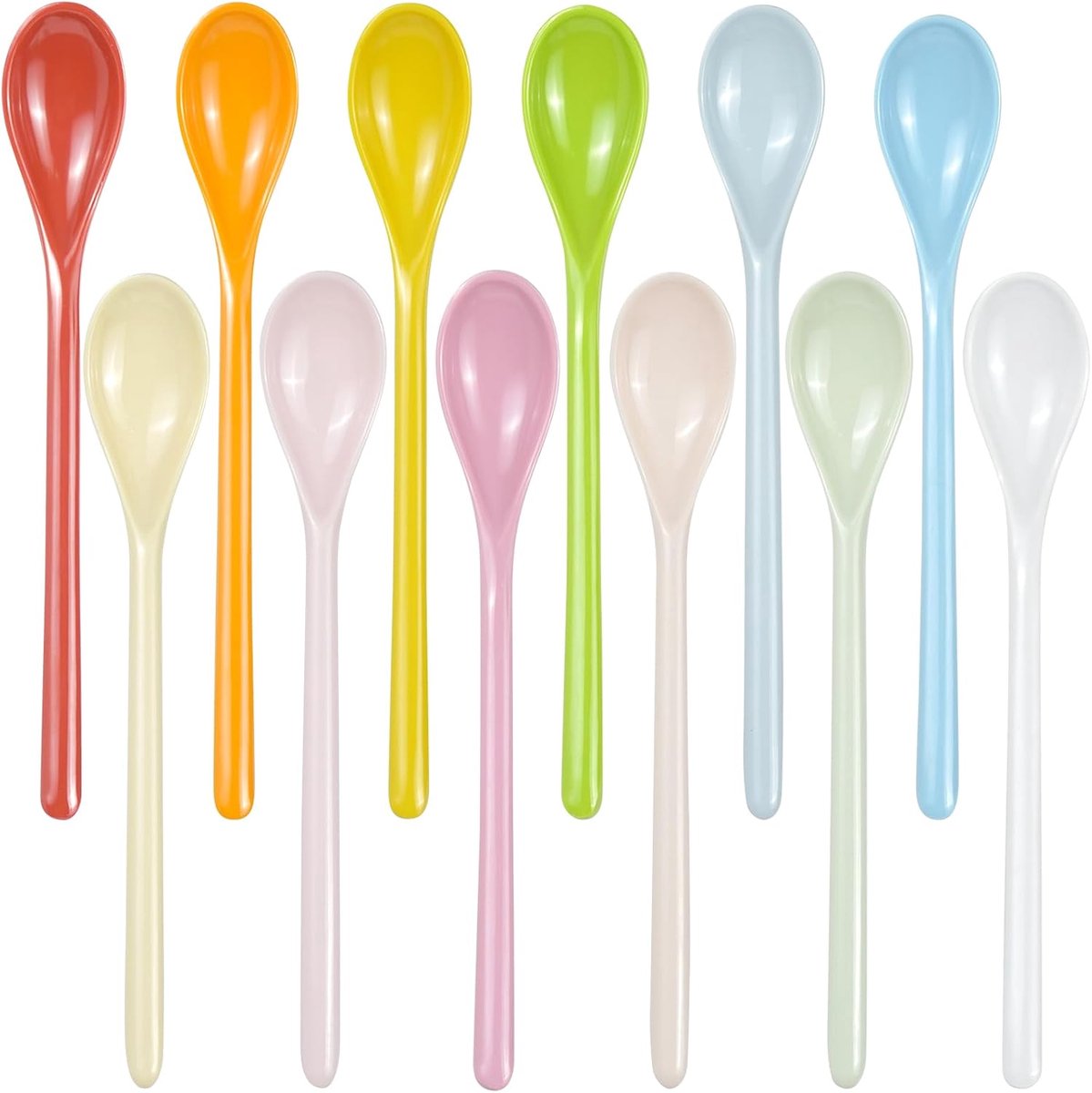 Reusable Colorful Plastic Dessert Spoon - 12 Pcs Long Egg Spoon in 12 Colors, Long Colorful Plastic Spoon, Long Handle - ShopVlot