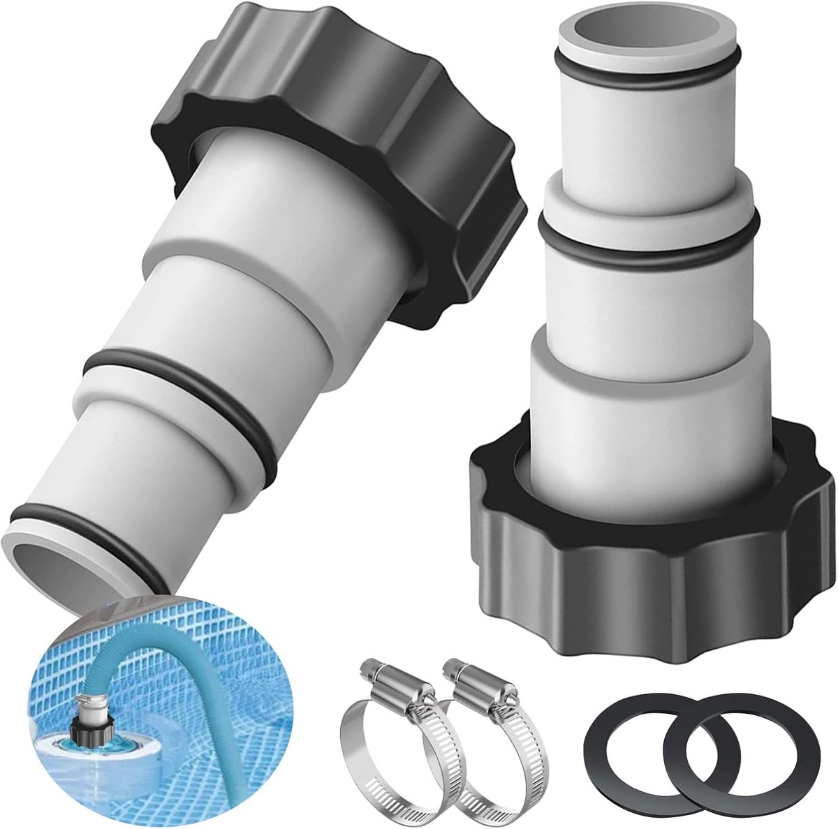 KOIROI Swimming Pool Hose Adapter A, 2 Pieces Replacement Hose Adapter for Pumps, Pool Adaptor Diameter 32 and 38 mm - ShopVlot