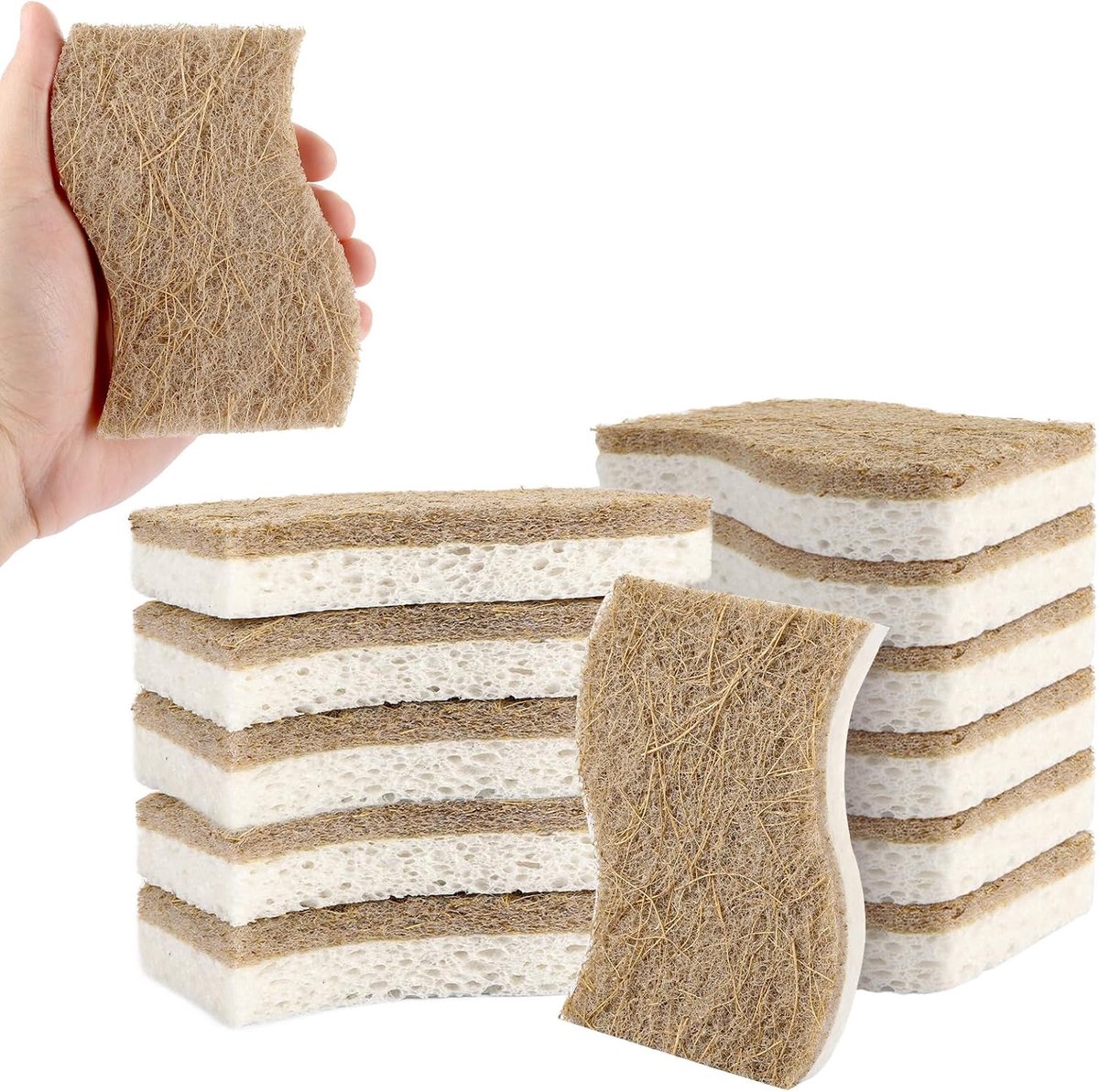 12 Pieces Durable Dishwashing Sponge, Natural Reusable Kitchen Sponge, Biodegradable Kitchen Sponge, Eco Sponge for - ShopVlot