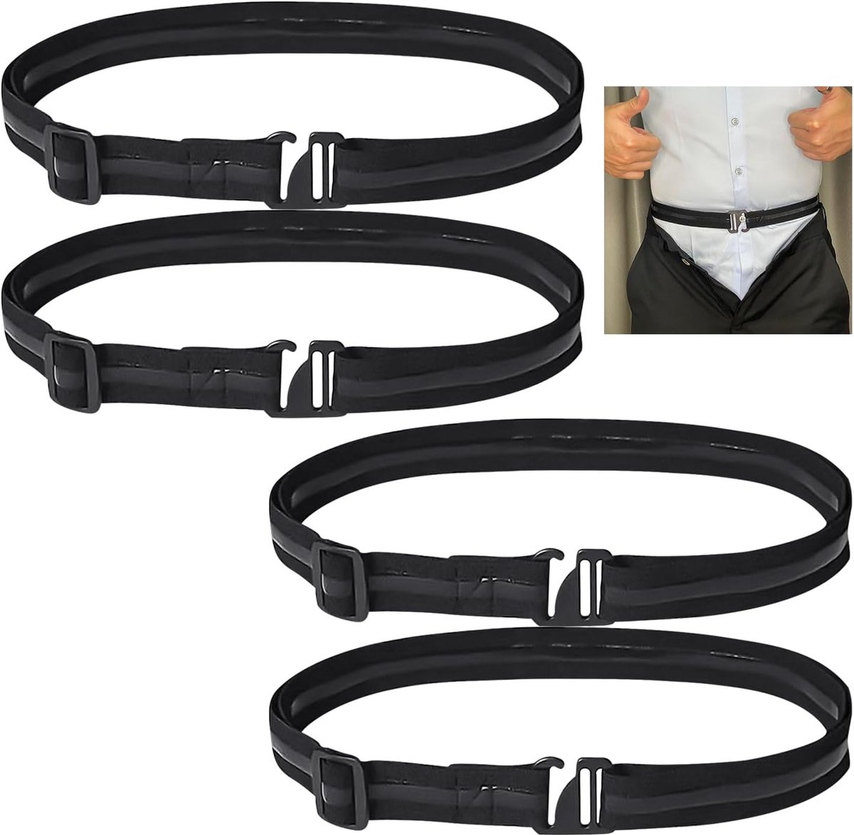 4 Pieces Men's Elastic Bands Hidden Belt Folding Belt Trousers Belt Costume Belt Elastic Non-Slip Belt Schwarz One - ShopVlot