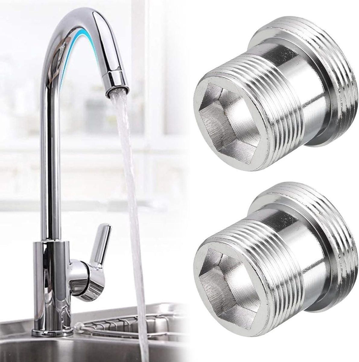 Faucet Adapter M18 to M22 Male Thread, Metal Tap Connector for Connecting Jet Regulators to the Faucet, for Kitchen - ShopVlot