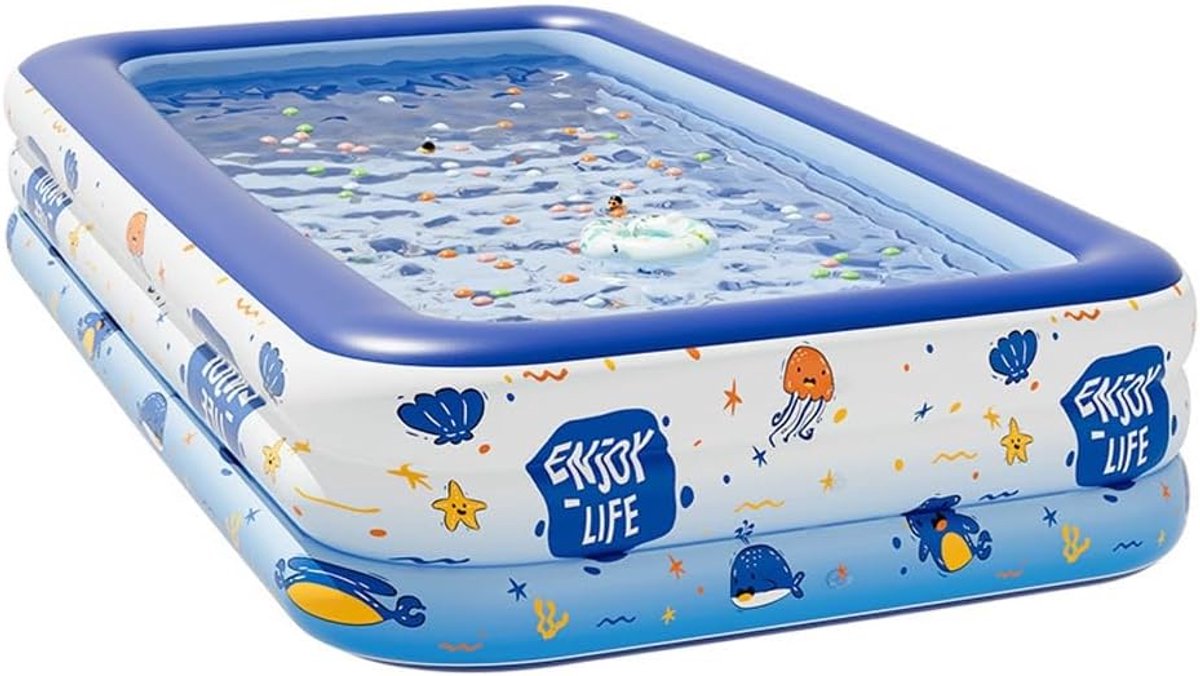 Inflatable Swimming Pool Rectangular Blow Up Pool Large Family Pool - ShopVlot