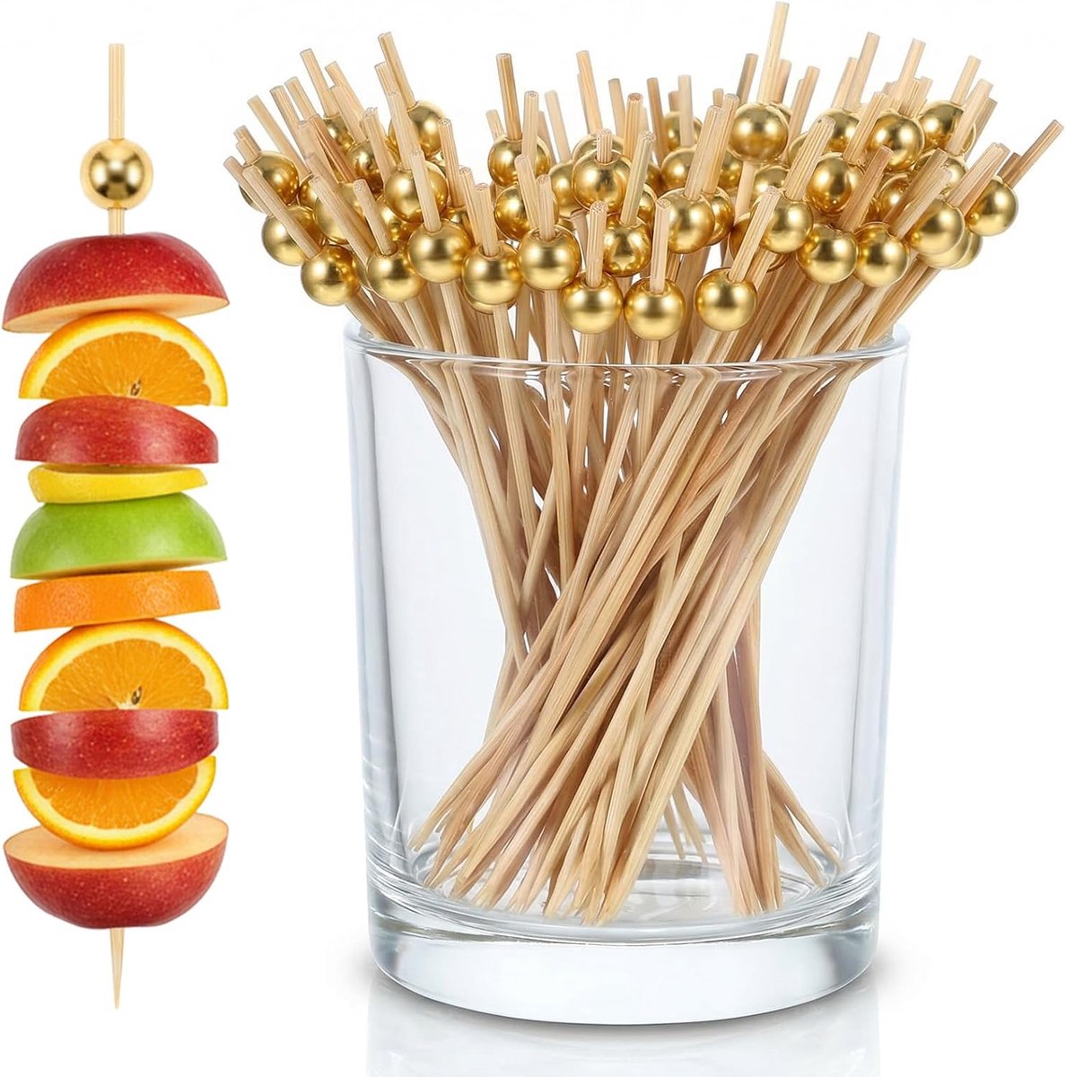100pcs cocktail skewers with gold pearl - ShopVlot