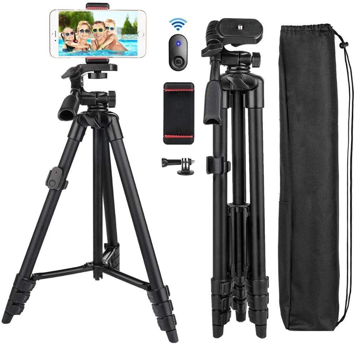 Tripod Camera Tripods Mobile Phone Tripod 55-Inch Selfie Stick Tripod with Bluetooth Remote Panoramic Pan Head Travel - ShopVlot