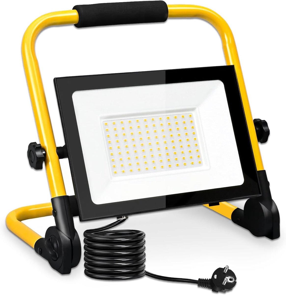 Led-bouwspot, 100 W, 3000 K, warmwit, bouwplaatslamp met stekker en opvouwbare standaard, IP66 waterdichte bouwlamp - ShopVlot