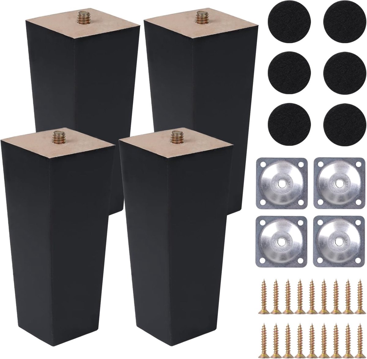 4 stuks 20 cm verticale poten voor kolomtafel, vierkant, zwart - ShopVlot