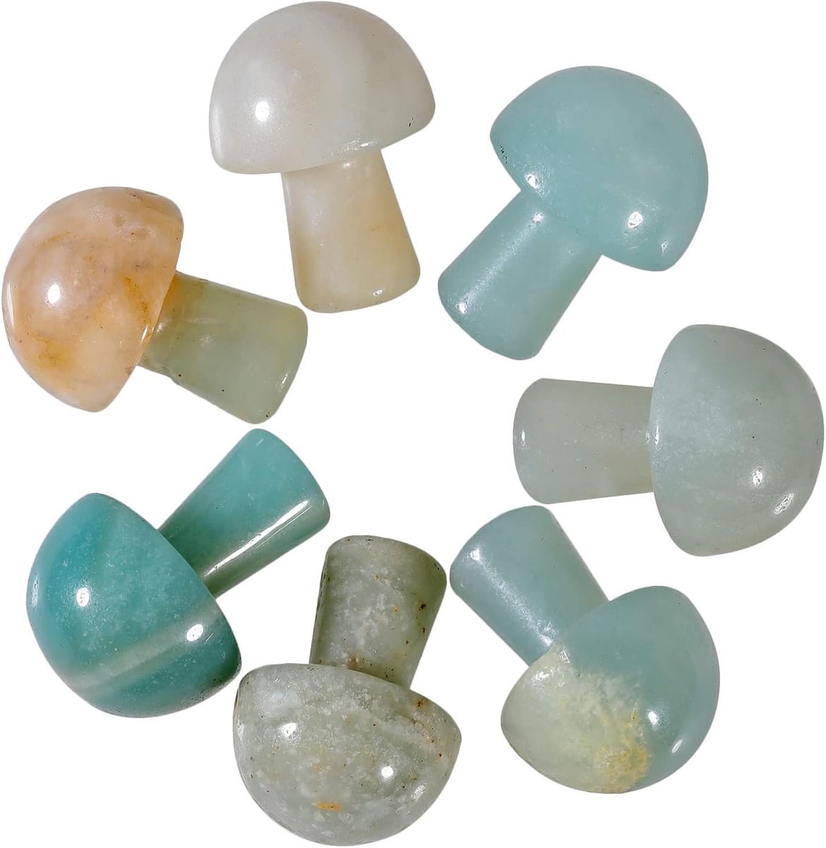 7pcs Crystal Mushroom Sculpture Stone Statue Figurine, Hand Carved Gemstone Mushrooms Handcraft Healing Chakra Decor - ShopVlot