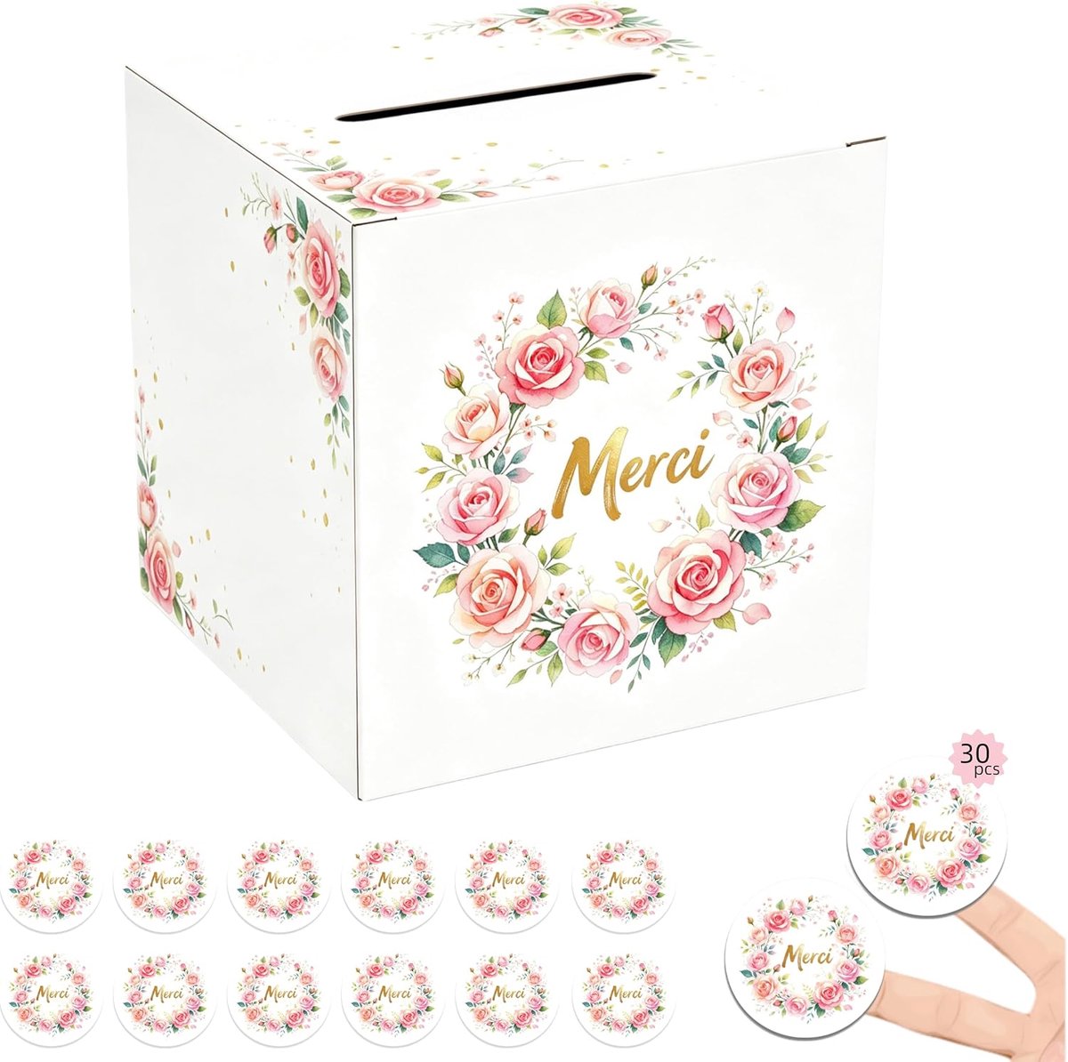 Urn voor bruiloft, envelopdoos voor kaarten + 30 stuks, zelfklevend, huwelijk, wit, karton, voor doop, verjaardag (22 - ShopVlot