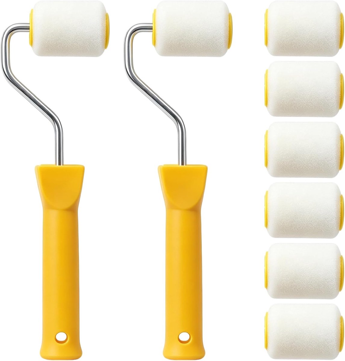 Schuimverfrollerset met handgrepen en verwisselbare koppen, lakroller, schilderrol voor muurverf, houtlak - ShopVlot