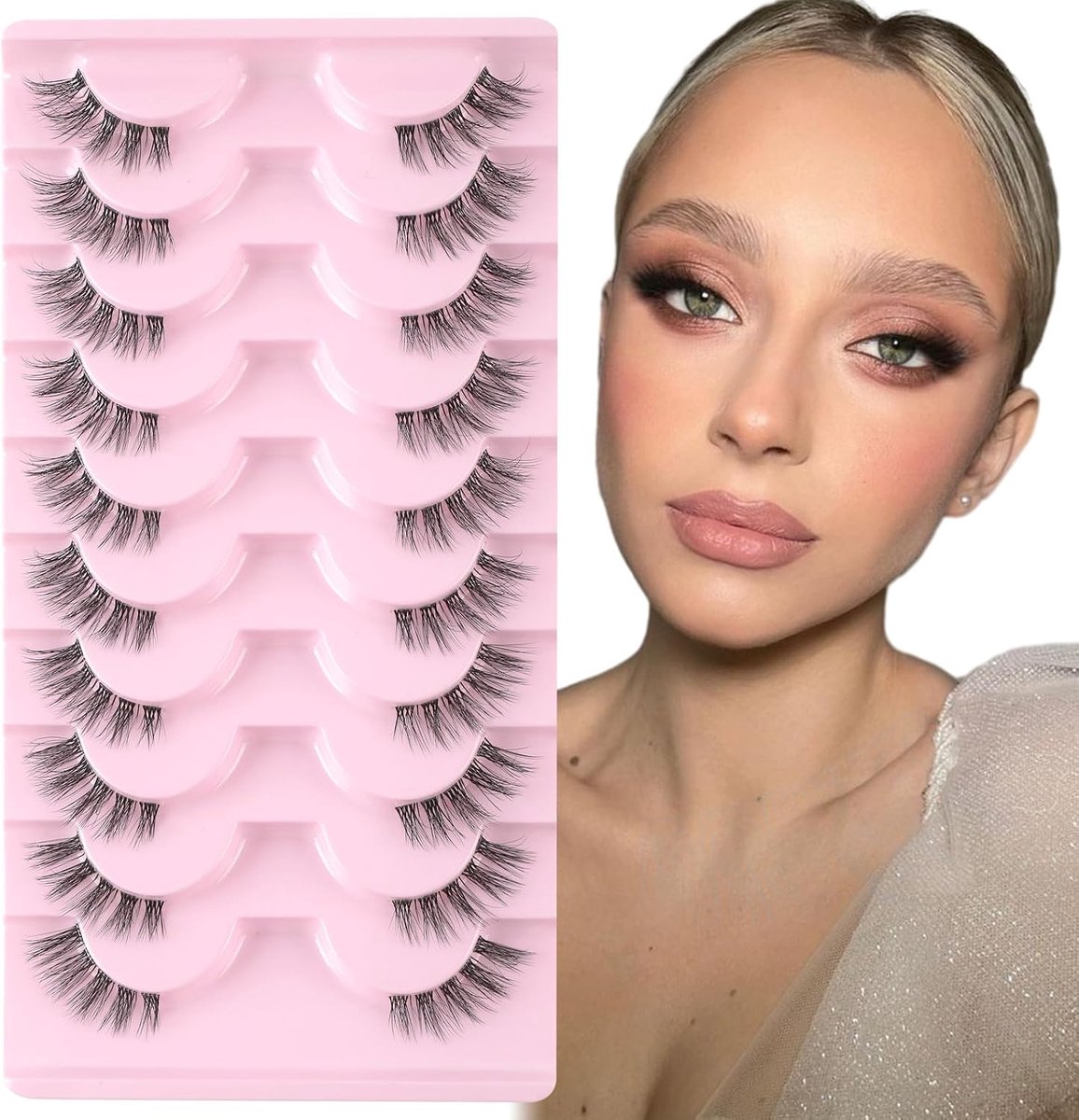 Sixstarhair Half Fake Eyelashes 10 Pairs - Handmade Soft Cat Eye Wispy Look with Transparent Band - ShopVlot