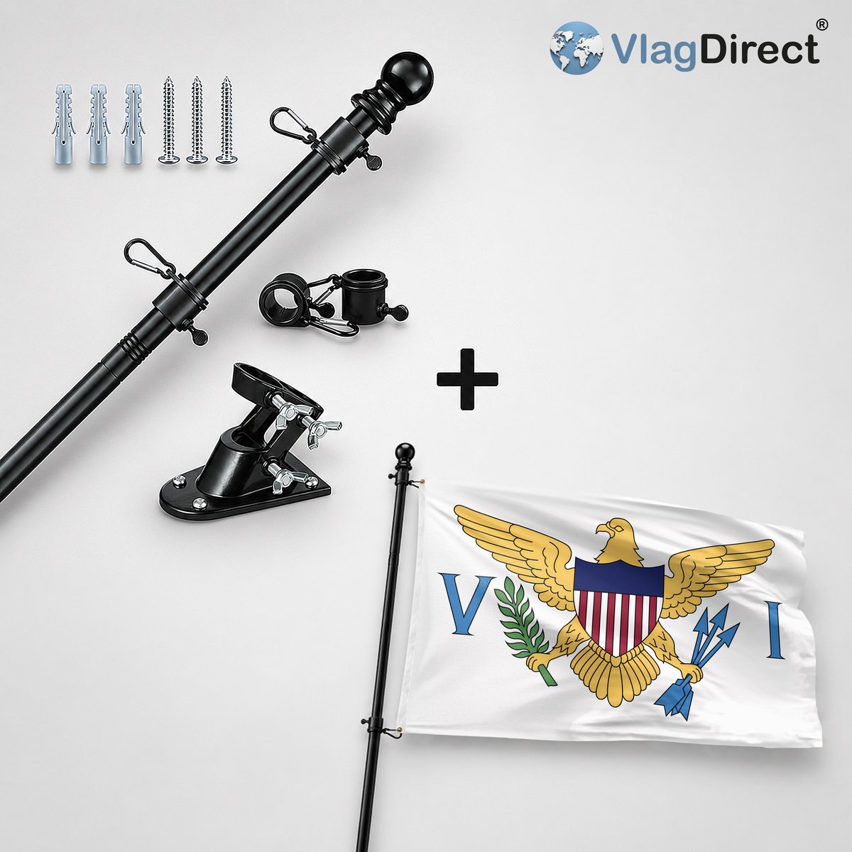 VlagDirect - Compleet vlaggenpakket - Zwarte vlaggenstok inclusief vlaggenstokhouder + Amerikaanse vlag - Verenigde Staten van Amerika vlag - USA vlag - 150 x 225 cm - XL vlag.